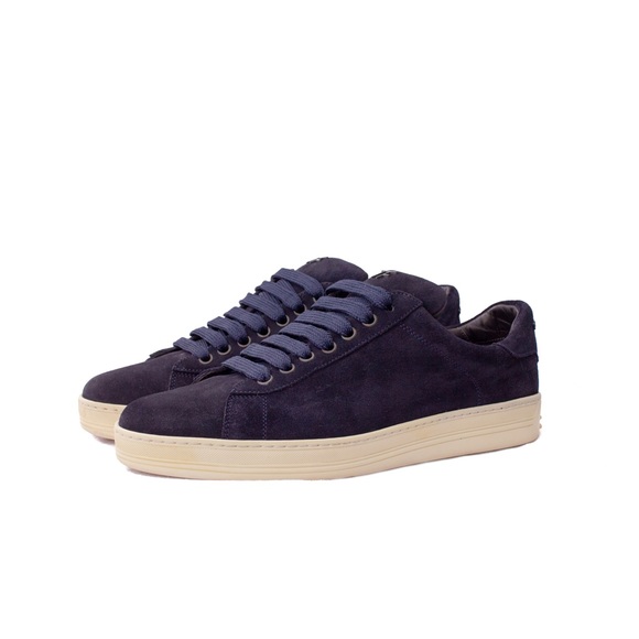 990$ Tom Ford Navy Blue Suede Russell Sneakers Size 40 - Main Image
